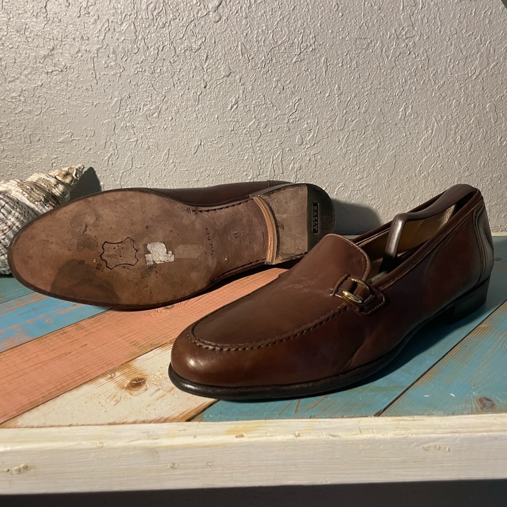 COPY - Bally mens loafers shoes size 11 brown leather made Italy
